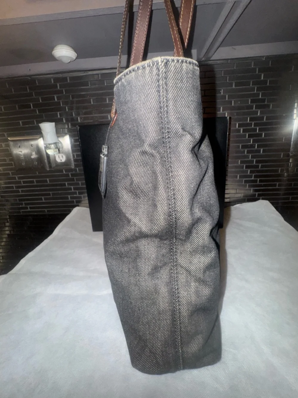 CHANEL Dark Gray Denim Tote with Brown Leather Straps - Picture 5 of 16